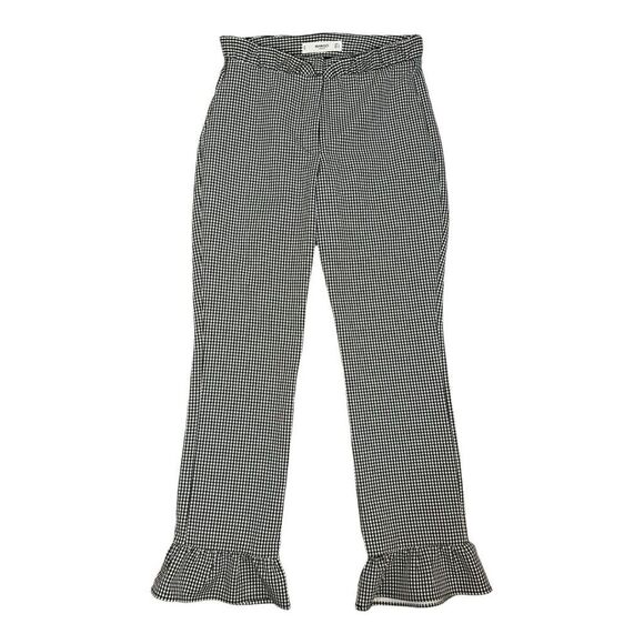 Mango MNG Women's XS Black & White Gingham Plaid Ruffle Vichy Trousers EUC - Picture 1 of 5